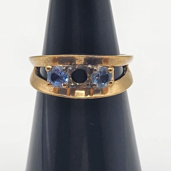 Gold Plated Sterling Silver & Blue Gemstone Ring (6) - Picture 1 of 8